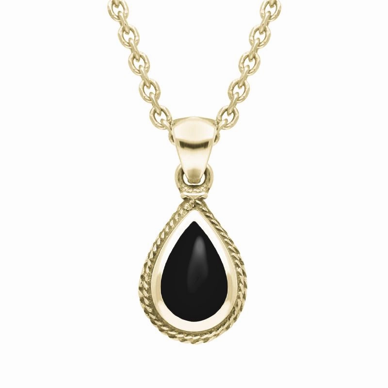 9ct Yellow Gold Whitby Jet Dinky Pear Drop Necklace