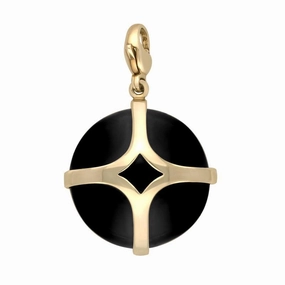 9ct Yellow Gold Whitby Jet Disc Open Cross Large Charm