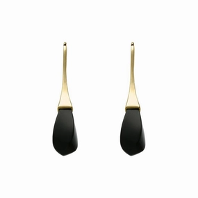 9ct Yellow Gold Whitby Jet Drop Hook Earrings D