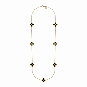9ct Yellow Gold Whitby Jet Eden Long Marquise Flower Necklace