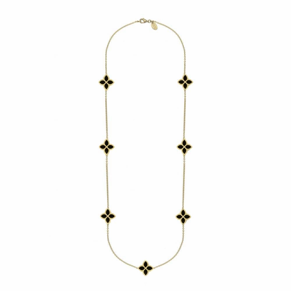 9ct Yellow Gold Whitby Jet Eden Long Marquise Flower Necklace