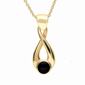 9ct Yellow Gold Whitby Jet Eternity Loop Necklace
