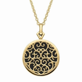 9ct Yellow Gold Whitby Jet Flore Filigree Necklace