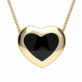 9ct Yellow Gold Whitby Jet Framed Heart Necklace