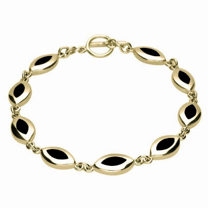 9ct Yellow Gold Whitby Jet Framed Marquise Bracelet