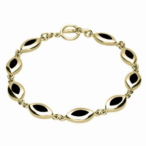 9ct Yellow Gold Whitby Jet Framed Marquise Bracelet