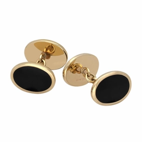 9ct Yellow Gold Whitby Jet Framed Oval Cufflinks