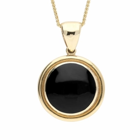 9ct Yellow Gold Whitby Jet Framed Round Necklace