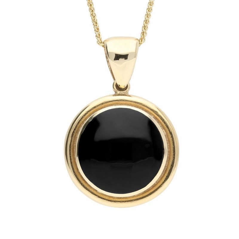 9ct Yellow Gold Whitby Jet Framed Round Necklace