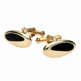 9ct Yellow Gold Whitby Jet Freeform Oval Cufflinks D