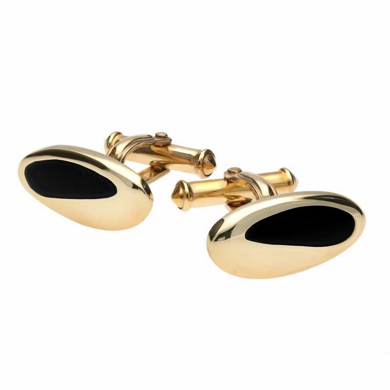 9ct Yellow Gold Whitby Jet Freeform Oval Cufflinks D