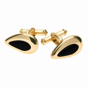 9ct Yellow Gold Whitby Jet Freeform Pear Cufflinks