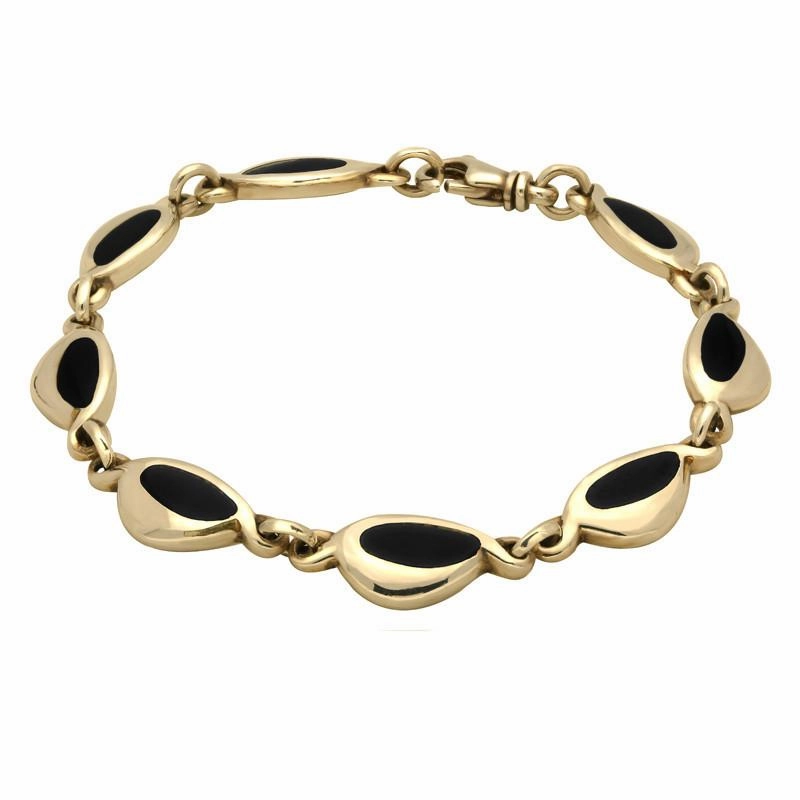 9ct Yellow Gold Whitby Jet Freeform Pebble Bracelet