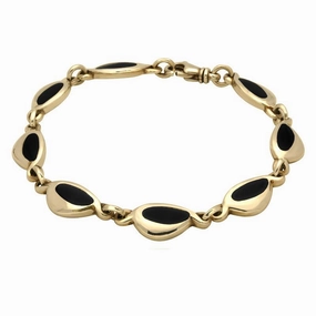9ct Yellow Gold Whitby Jet Freeform Pebble Bracelet