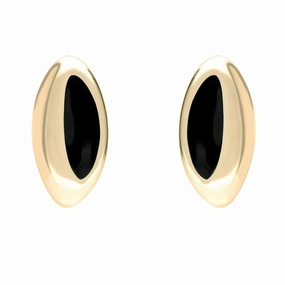 9ct Yellow Gold Whitby Jet Freeform Stud Earrings D