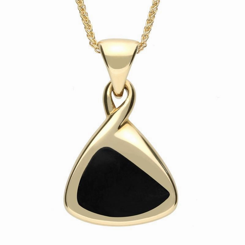 9ct Yellow Gold Whitby Jet Freeform Triangle Necklace
