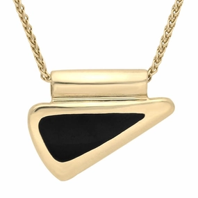 9ct Yellow Gold Whitby Jet Freeform Triangular Necklace