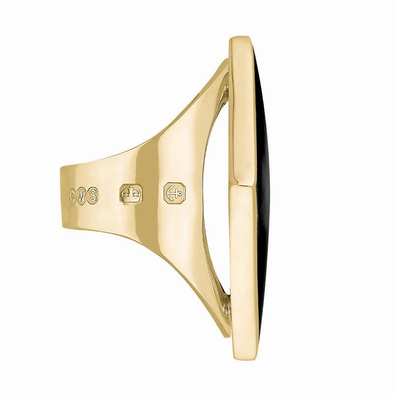 9ct Yellow Gold Whitby Jet Hallmark Large Rhombus Ring