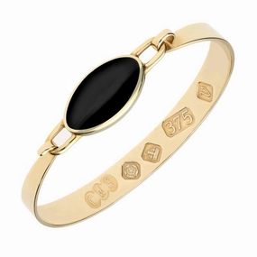 9ct Yellow Gold Whitby Jet Hallmark Wide Oval Bangle