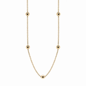 9ct Yellow Gold Whitby Jet Heart Link Disc Chain Necklace