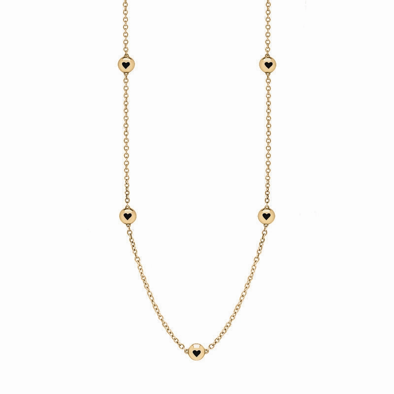 9ct Yellow Gold Whitby Jet Heart Link Disc Chain Necklace