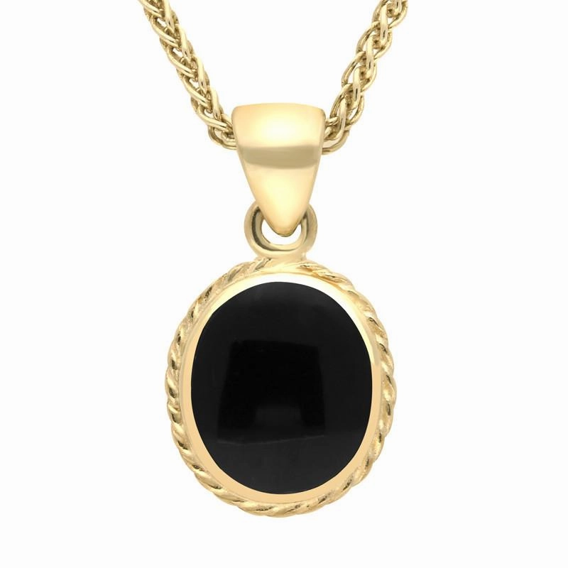 9ct Yellow Gold Whitby Jet Heritage Rope Edge Oval Pendant