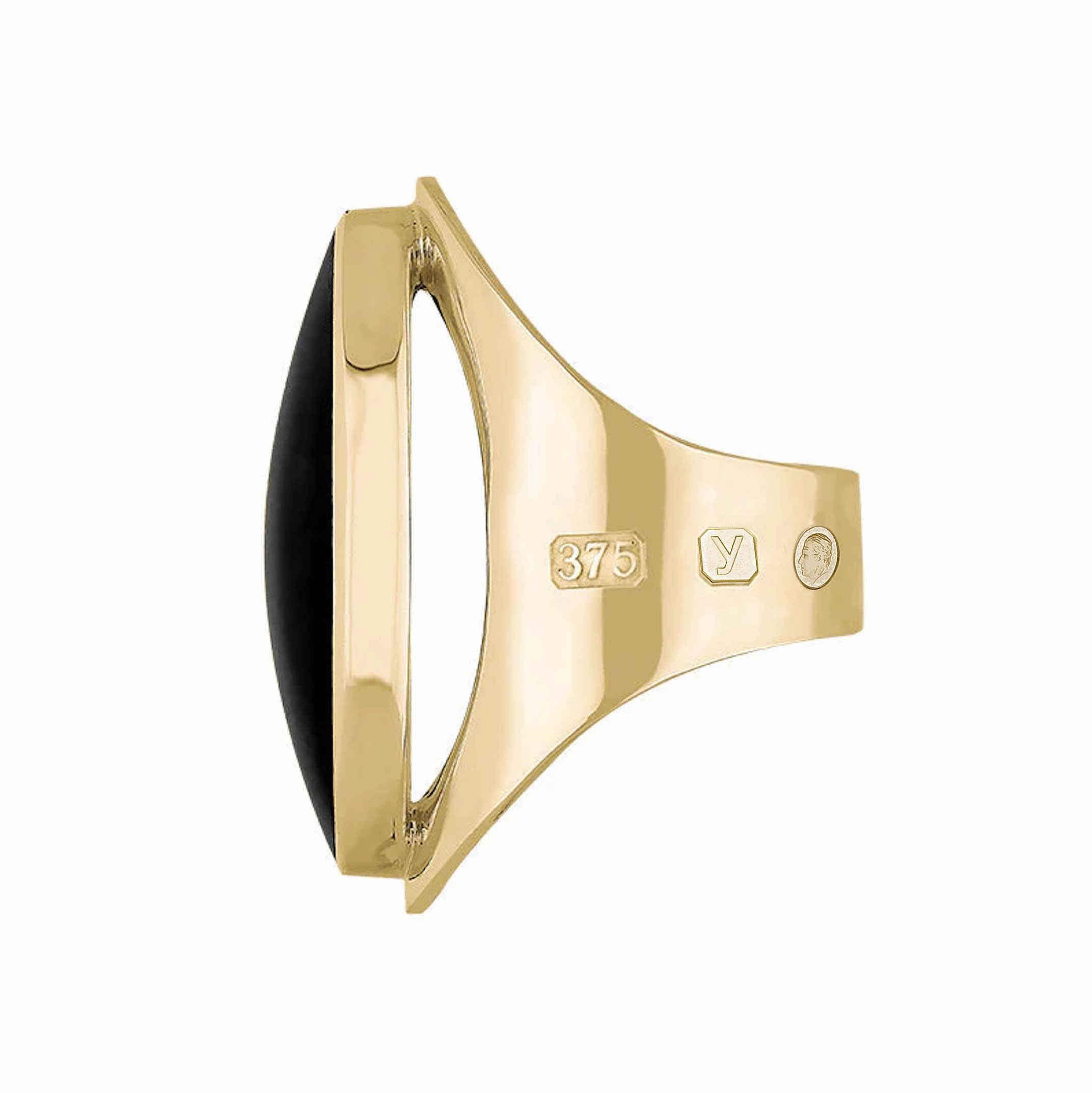 9ct Yellow Gold Whitby Jet King's Coronation Hallmark Large Oval Ring D