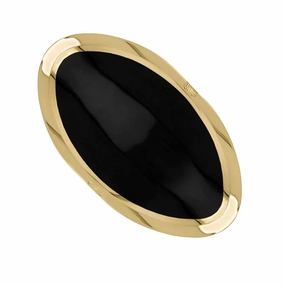 9ct Yellow Gold Whitby Jet King's Coronation Hallmark Large Oval Ring D