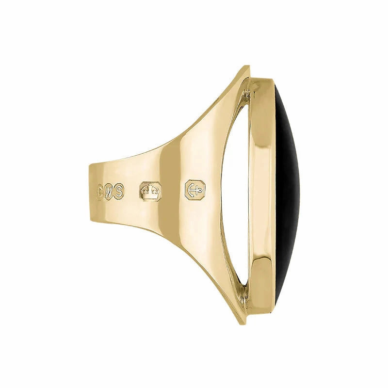 9ct Yellow Gold Whitby Jet King's Coronation Hallmark Large Oval Ring D