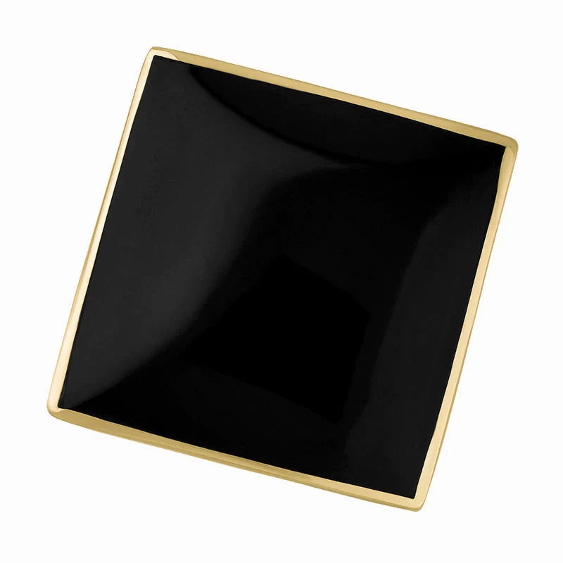 9ct Yellow Gold Whitby Jet King's Coronation Hallmark Large Rhombus Ring D