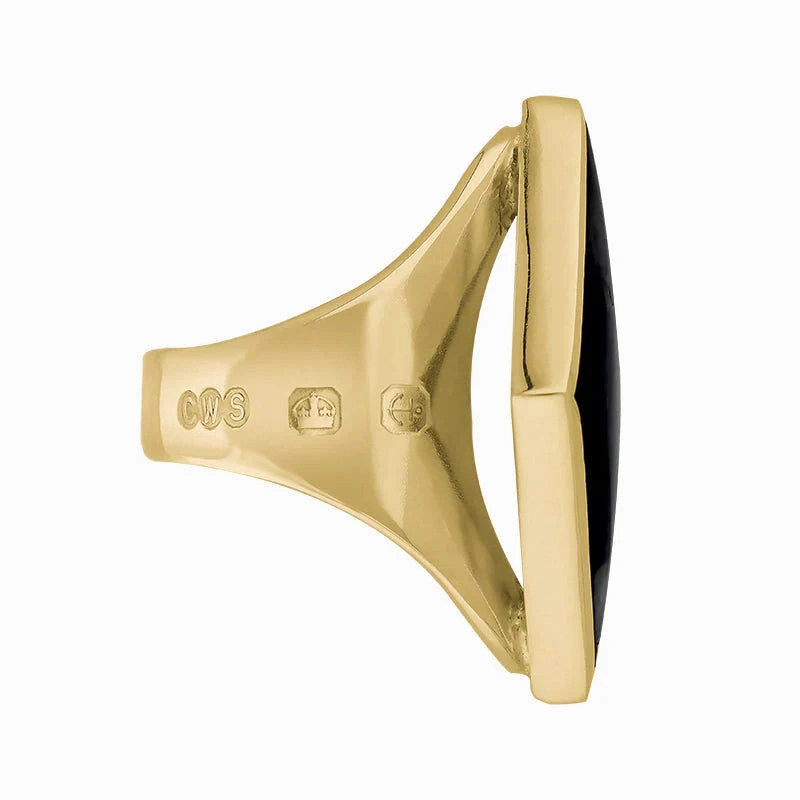 9ct Yellow Gold Whitby Jet King's Coronation Hallmark Medium Rhombus Ring D