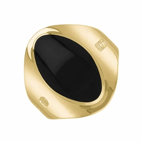 9ct Yellow Gold Whitby Jet King's Coronation Hallmark Small Oval Ring D