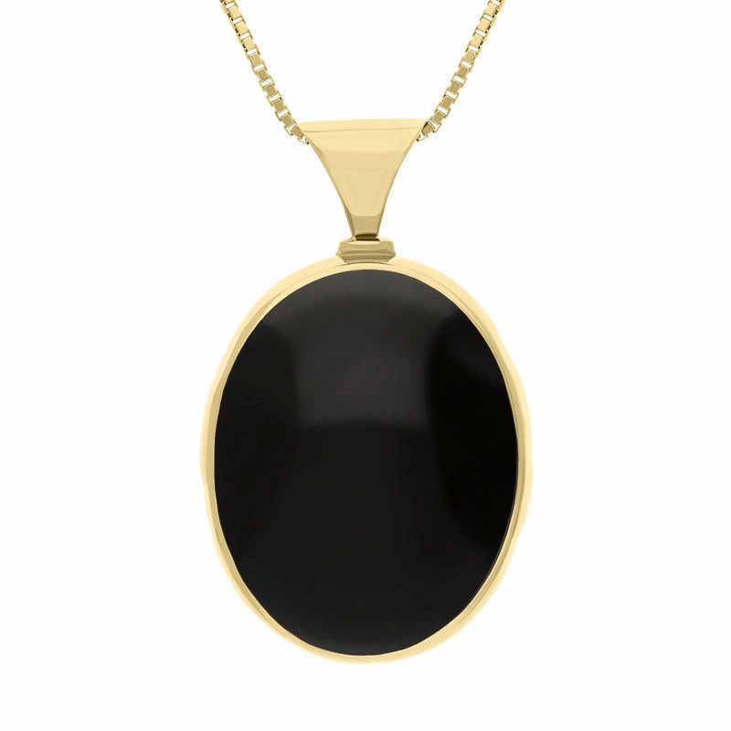 9ct Yellow Gold Whitby Jet Lapis Lazuli Queens Jubilee Hallmark Double Sided Oval Necklace D
