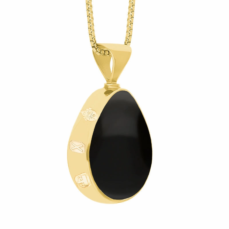 9ct Yellow Gold Whitby Jet Lapis Lazuli Queens Jubilee Hallmark Double Sided Pear-shaped Necklace D