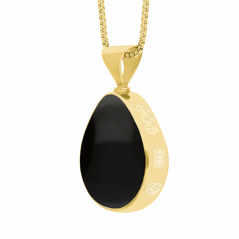 9ct Yellow Gold Whitby Jet Lapis Lazuli Queens Jubilee Hallmark Double Sided Pear-shaped Necklace D