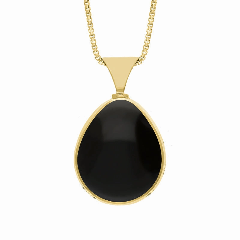 9ct Yellow Gold Whitby Jet Lapis Lazuli Queens Jubilee Hallmark Double Sided Pear-shaped Necklace D