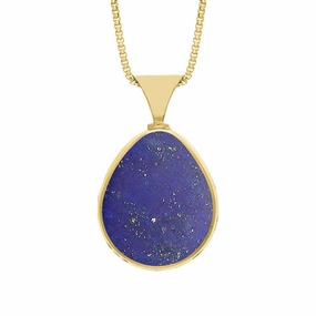 9ct Yellow Gold Whitby Jet Lapis Lazuli Queens Jubilee Hallmark Double Sided Pear-shaped Necklace D