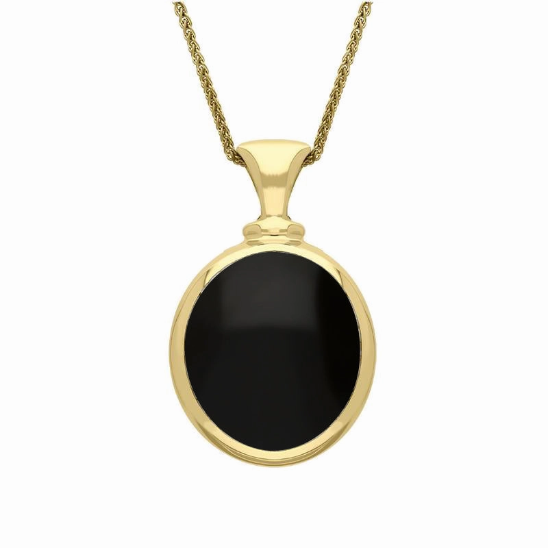 9ct Yellow Gold Whitby Jet Lapis Lazuli Small Double Sided Oval Fob Necklace