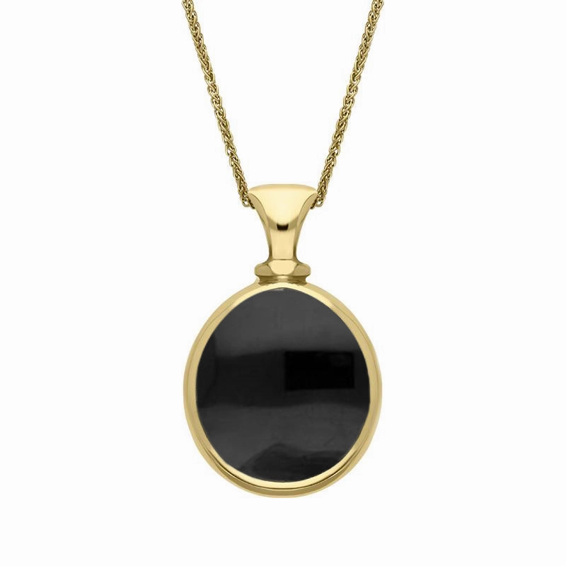 9ct Yellow Gold Whitby Jet Lapis Lazuli Small Double Sided Pear Fob Necklace