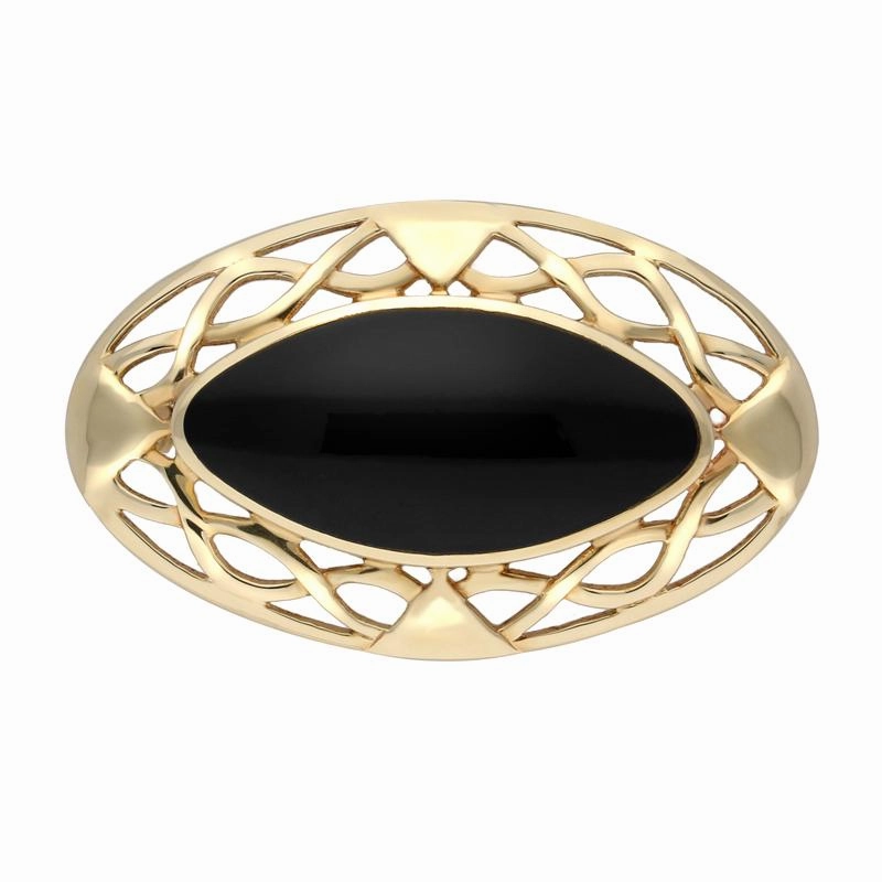9ct Yellow Gold Whitby Jet Large Celtic Framed Brooch