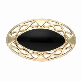 9ct Yellow Gold Whitby Jet Large Celtic Framed Brooch