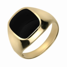 9ct Yellow Gold Whitby Jet Large Cushion Signet Ring