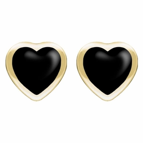 9ct Yellow Gold Whitby Jet Large Framed Heart Stud Earrings