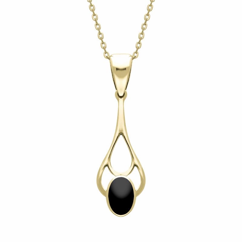 9ct Yellow Gold Whitby Jet Large Oval Spoon Necklace