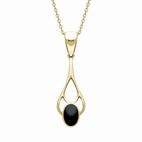 9ct Yellow Gold Whitby Jet Large Oval Spoon Necklace