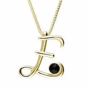 9ct Yellow Gold Whitby Jet Love Letters Initial E Necklace