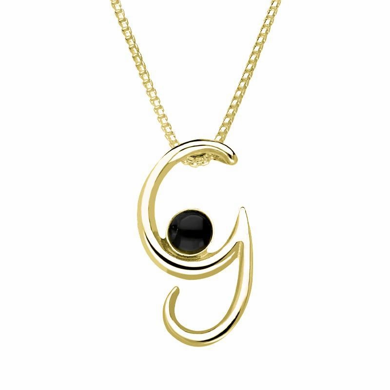 9ct Yellow Gold Whitby Jet Love Letters Initial G Necklace