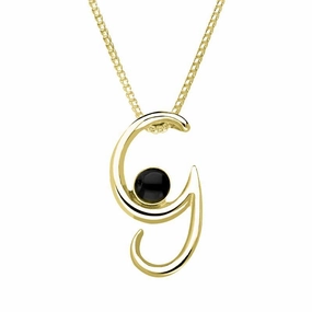 9ct Yellow Gold Whitby Jet Love Letters Initial G Necklace