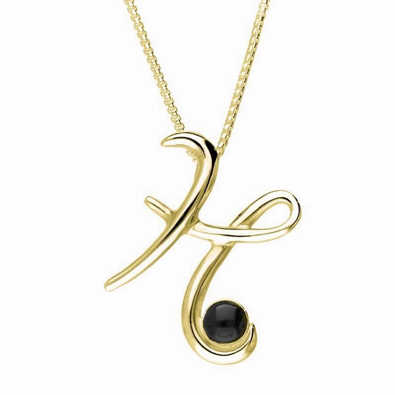 9ct Yellow Gold Whitby Jet Love Letters Initial H Necklace