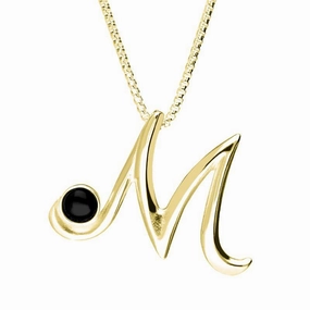 9ct Yellow Gold Whitby Jet Love Letters Initial M Necklace